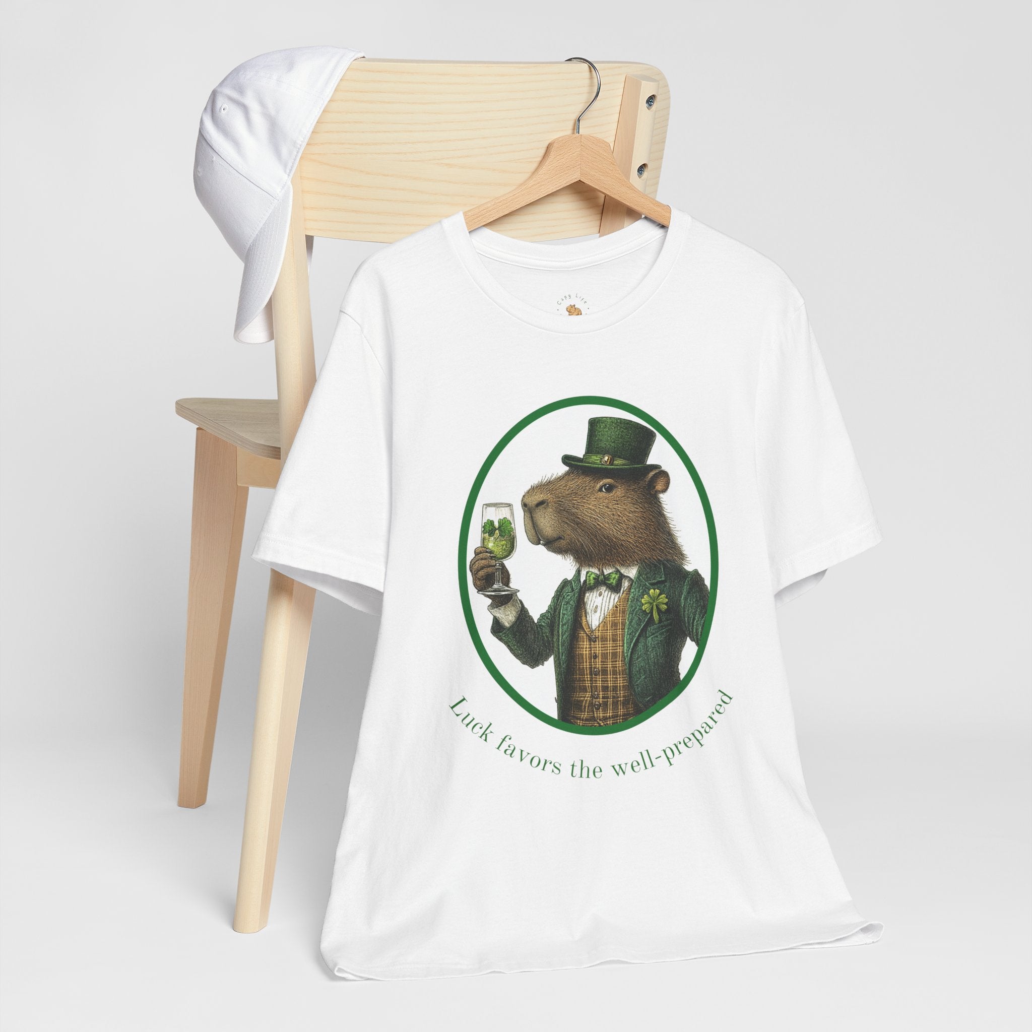 St Patrick's Day Luck Favors the Well Prepared Tee -  Distinguished Capybara Unisex Jersey Short Sleeve Shirt