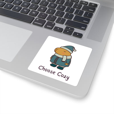 Choose Cozy Sticker – Cozy Capybara Winter Vinyl Sticker for Water Bottles & Laptops