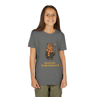 Magically Unbothered Kids Shirt | Chill Wizard Capybara Graphic Youth Tee