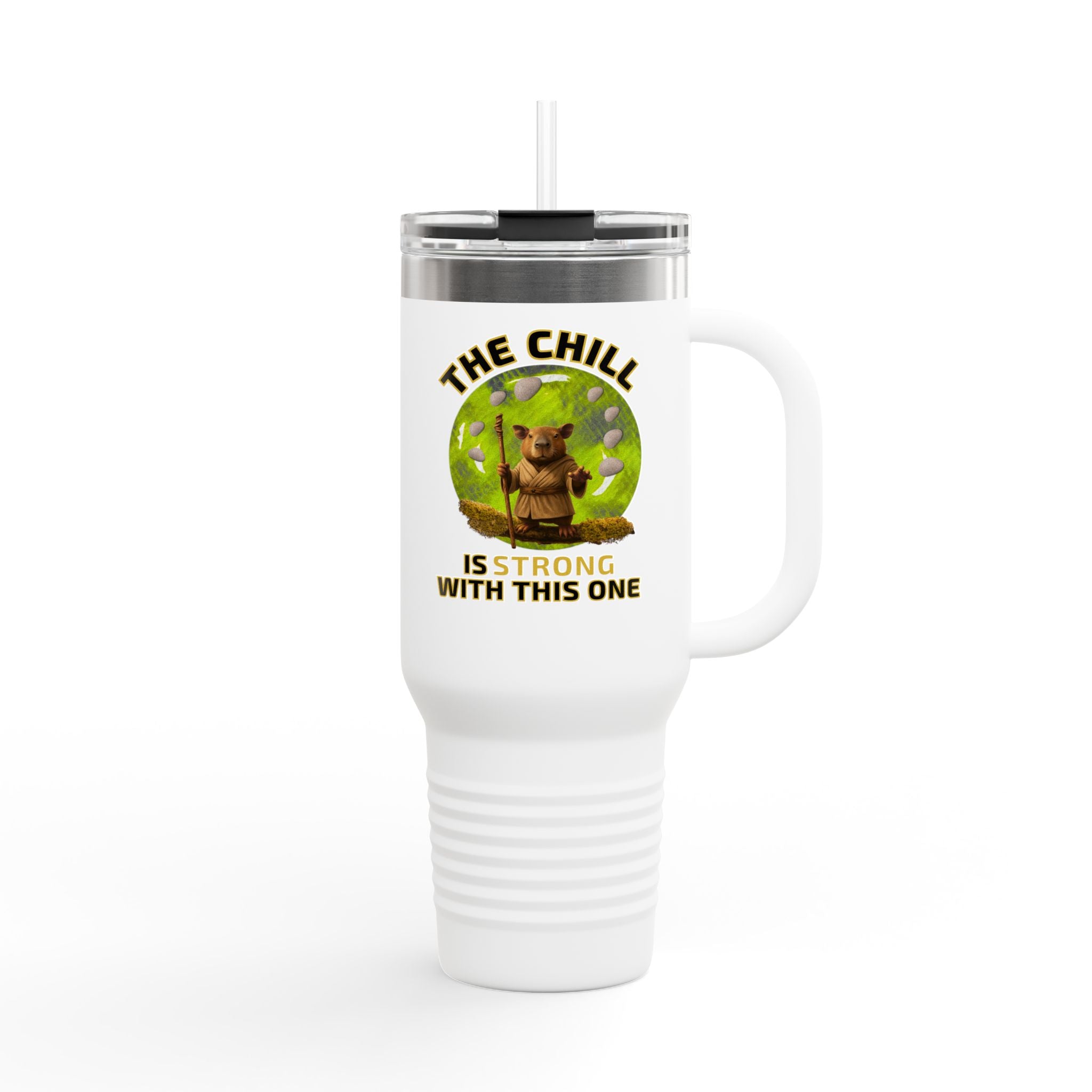Star Wars Travel Mug – The Chill Is Strong With This One – Funny Capybara Parody – Insulated Coffee Tumbler – Sci-Fi Gift for Nerds and Geeks