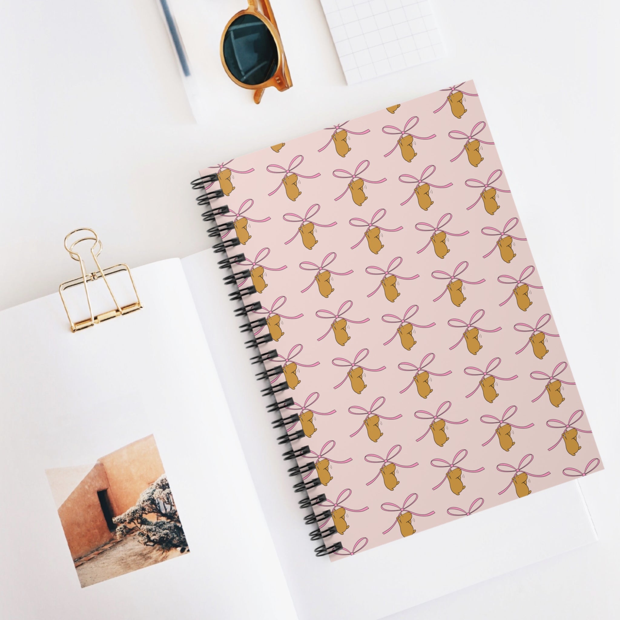 Cute Capybara Notebook – Pink Bow Pattern Journal