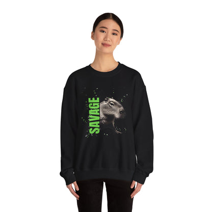 Savage Capybara Streetwear Sweatshirt – Bold Urban Graphic SAVAGE Heavy Crewneck