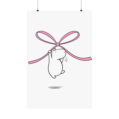 Floating Capybara Wall Art – Cute Nursery Print with Pink Bow | Minimalist Baby Animal Decor
