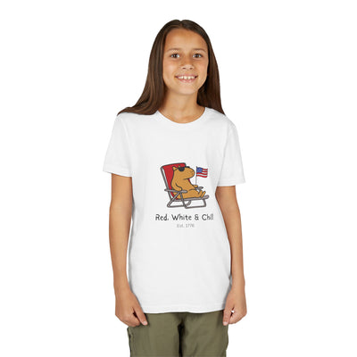 Kids USA Shirt – "Red, White & Chill" Patriotic Capybara Youth Tee
