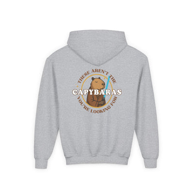 Gray hoodie featuring a Capybara cartoon and text "These Aren't the Capybaras You're Looking For" in a sci-fi style design.