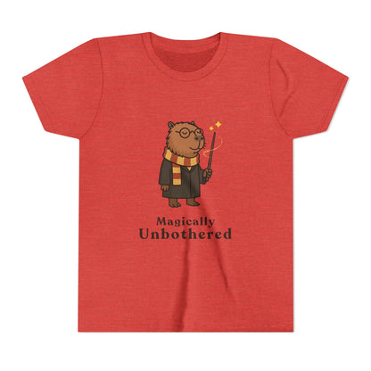 Magically Unbothered Kids Shirt | Chill Wizard Capybara Graphic Youth Tee