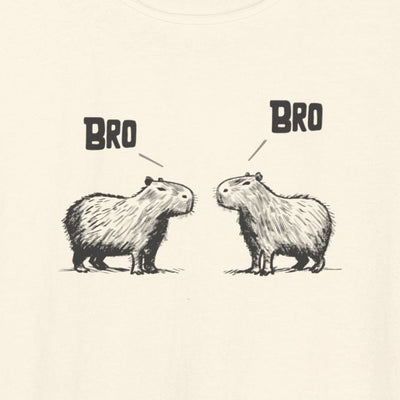 Beige tank top with graphic of two capybaras and 'Bro' text on a white background