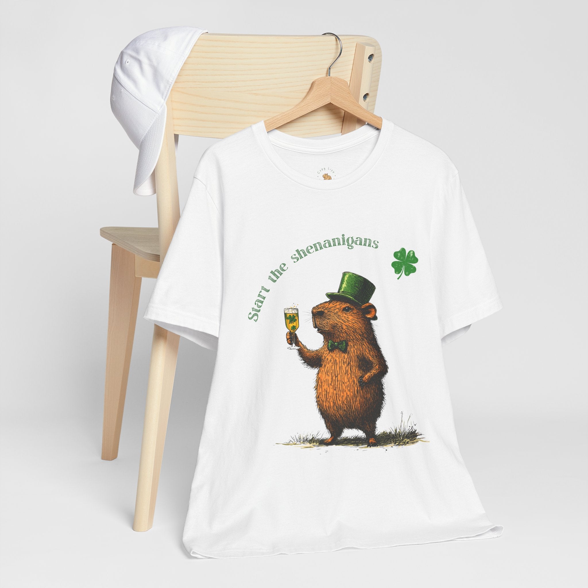 St Patrick's Day Luck Start the Shenanigans Tee -  Dapper Capybara Unisex Jersey Short Sleeve Shirt