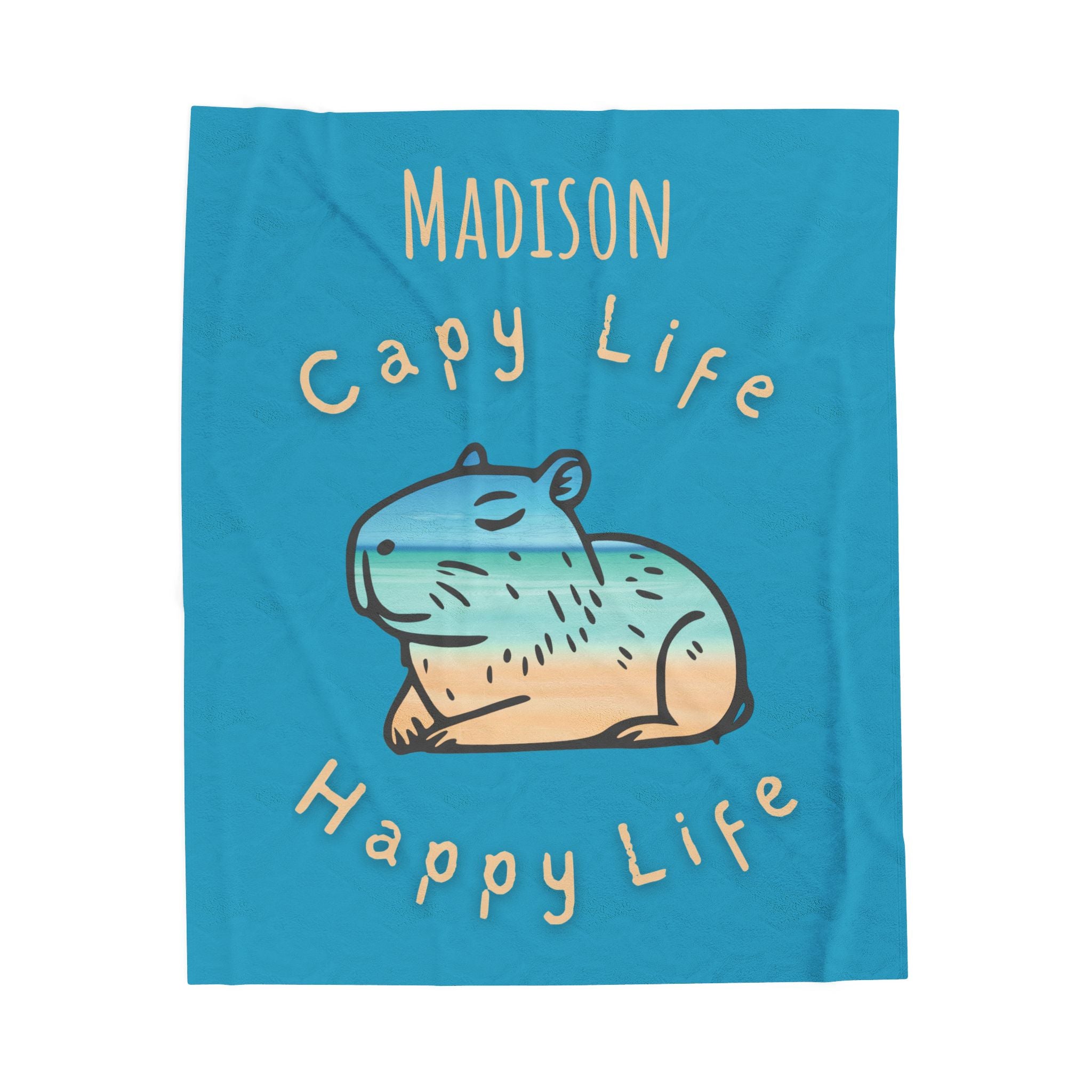 Capy Life Happy Life Personalized Blanket | Custom Name Fleece Throw | Cozy Capybara Gift