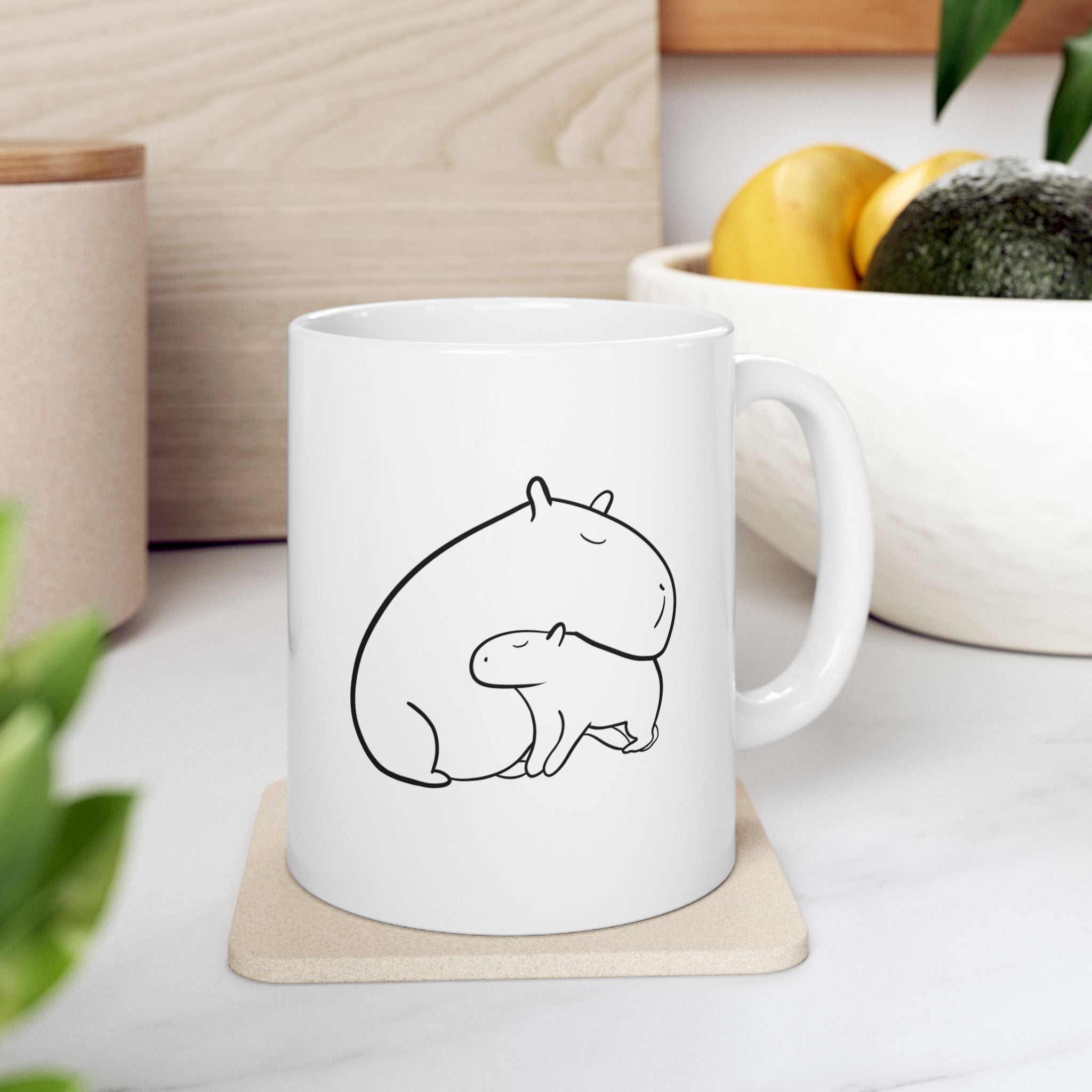 Capybara Mom Gift Mug – Minimalist Capybara and Baby Coffee Mug