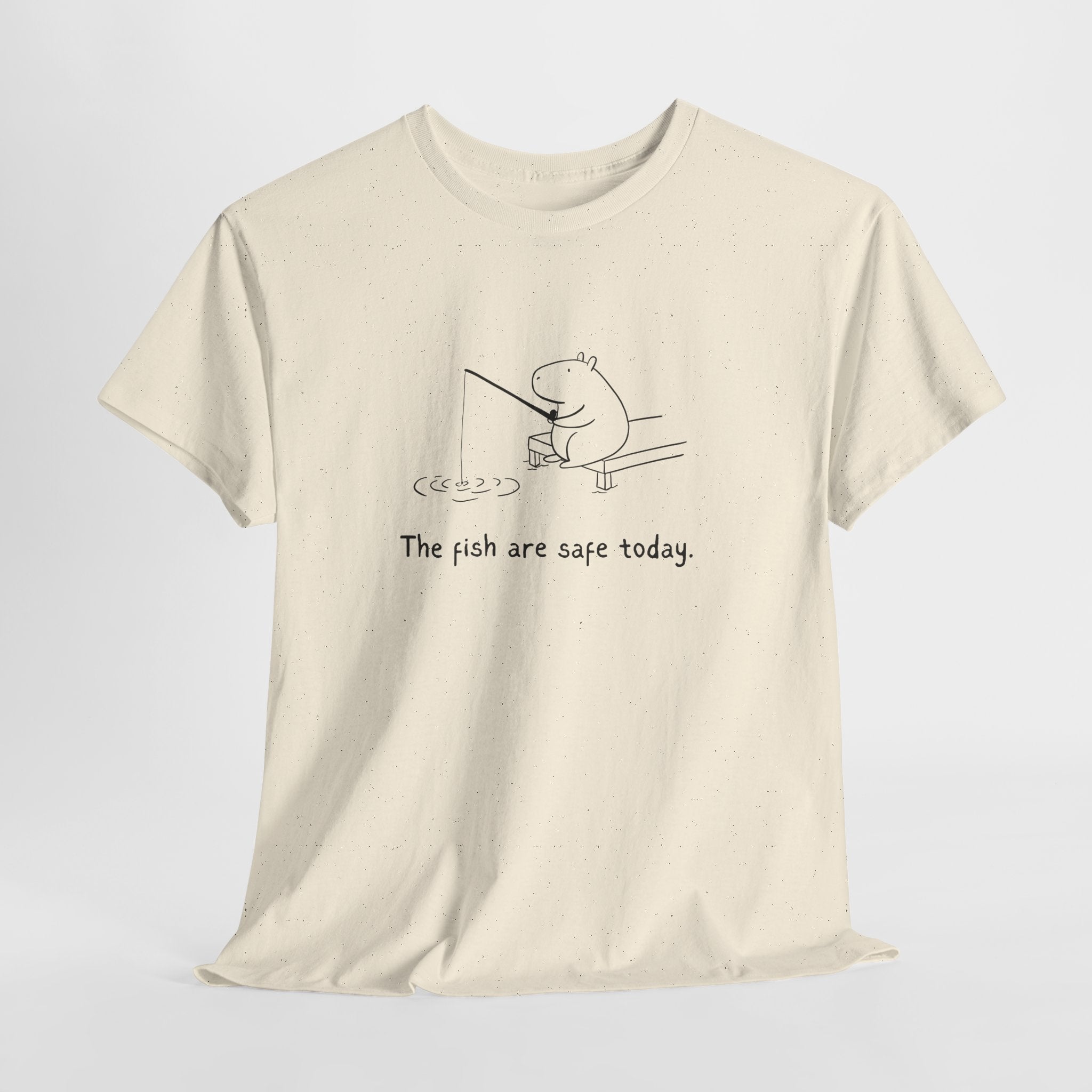Funny Capybara Fishing T-Shirt for Adults | "The fish are safe today." Heavy Tee