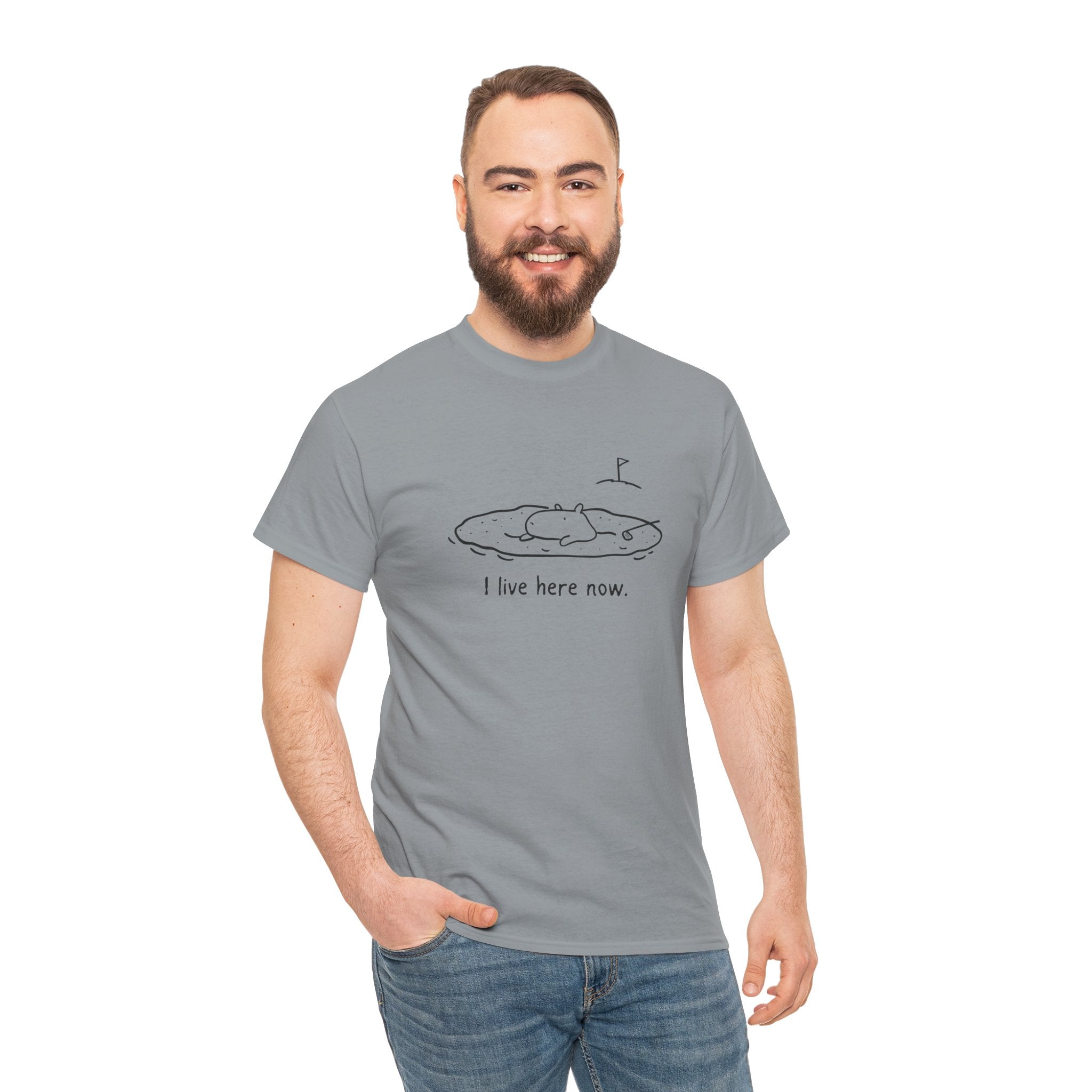“I Live Here Now” - Funny Golf Capybara Sand Bunker Heavy Tee