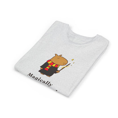 Magically Unbothered Kids Shirt | Chill Wizard Capybara Graphic Youth Tee