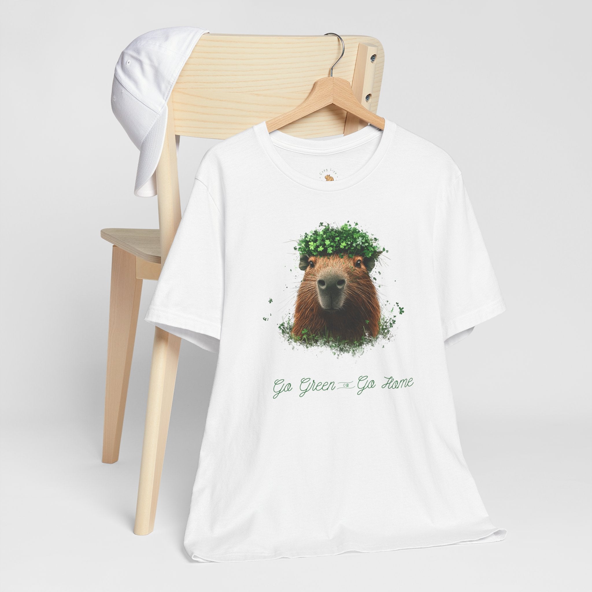 St Patrick's Day Go Green or Go Home Tee - St Patrick's Day Feeling Lucky Tee - Green Clover Capybara Unisex Jersey Short Sleeve Shirt