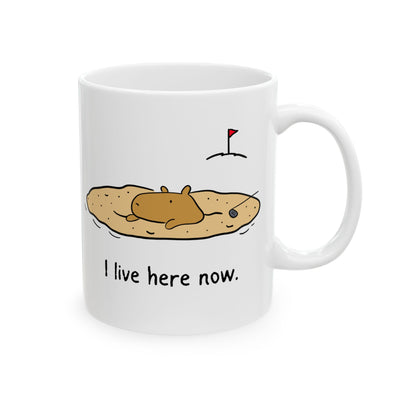 "I live here now" Capybara Bunker Golf Humor Coffee Mug