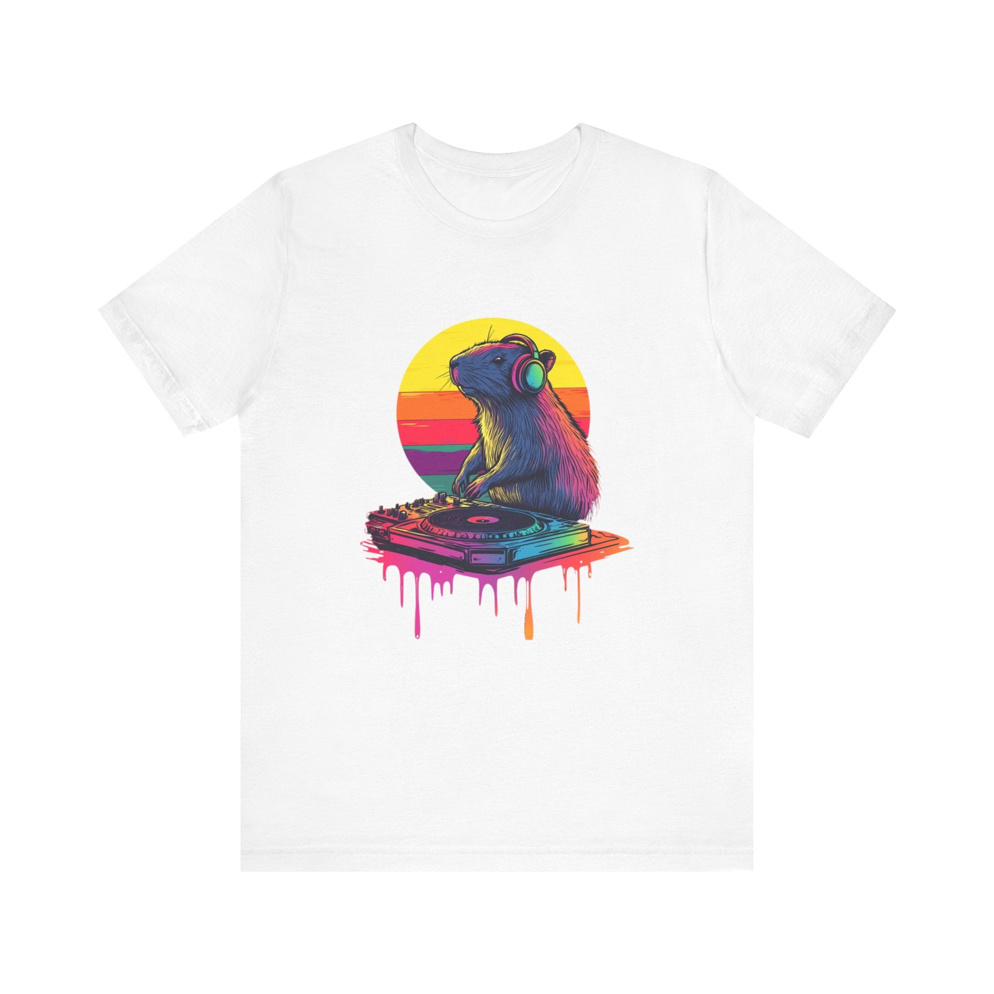 Retro DJ Capybara Single Disk - Unisex Adult Short Sleeve Tee