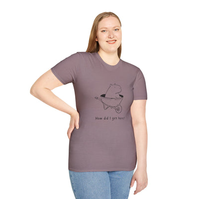 "How Did I Get Here" Funny Capybara Softstyle Tee