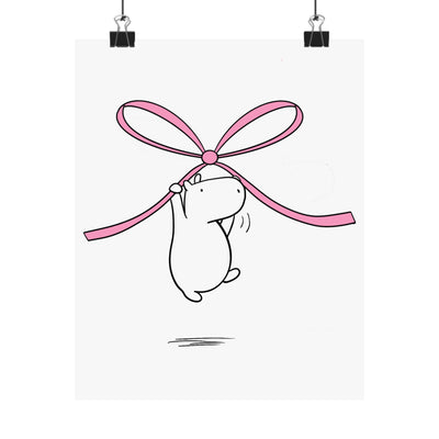 Floating Capybara Wall Art – Cute Nursery Print with Pink Bow | Minimalist Baby Animal Decor