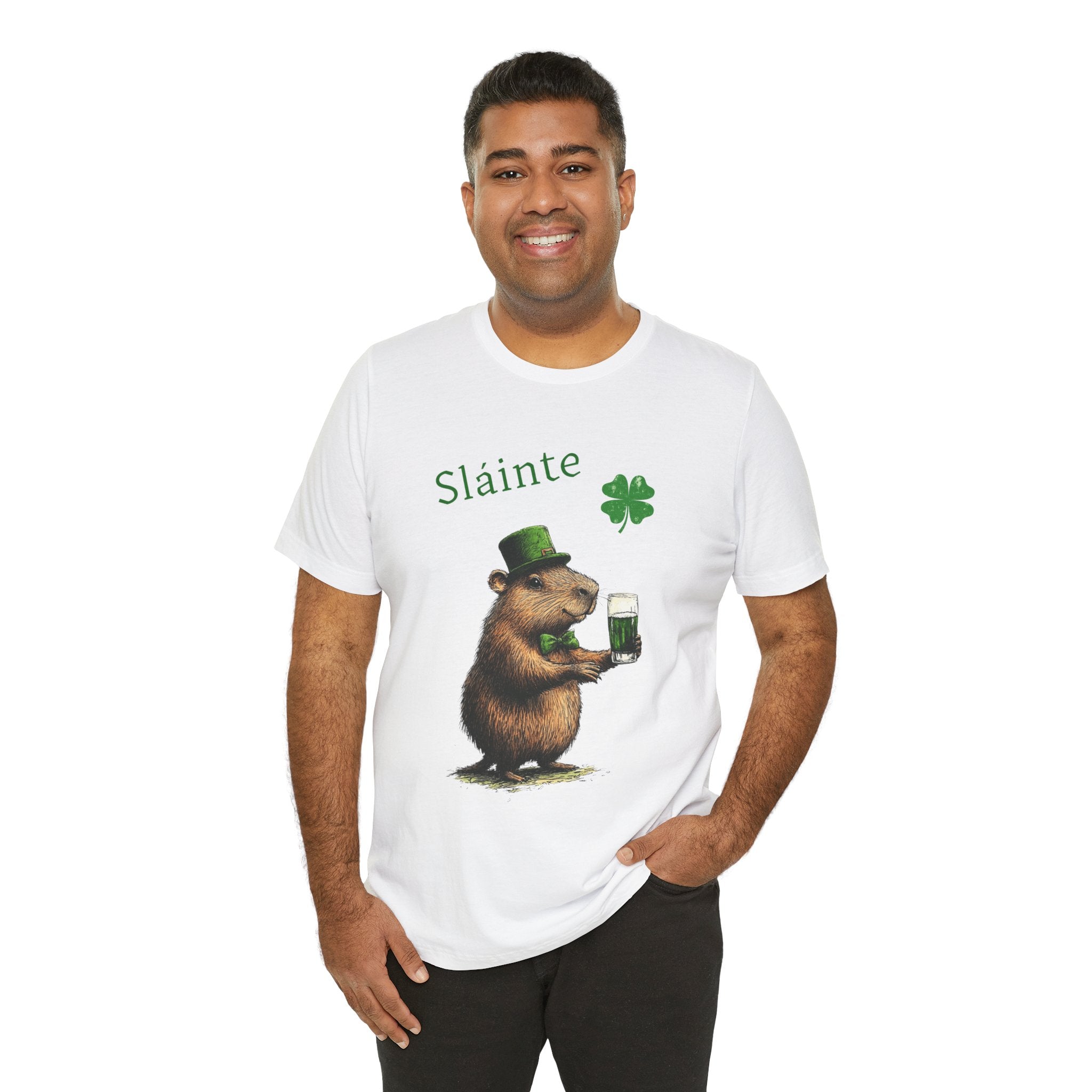 St Patrick's Day Luck Sláinte ToastTee -  Capybara Cheers Unisex Jersey Short Sleeve Shirt