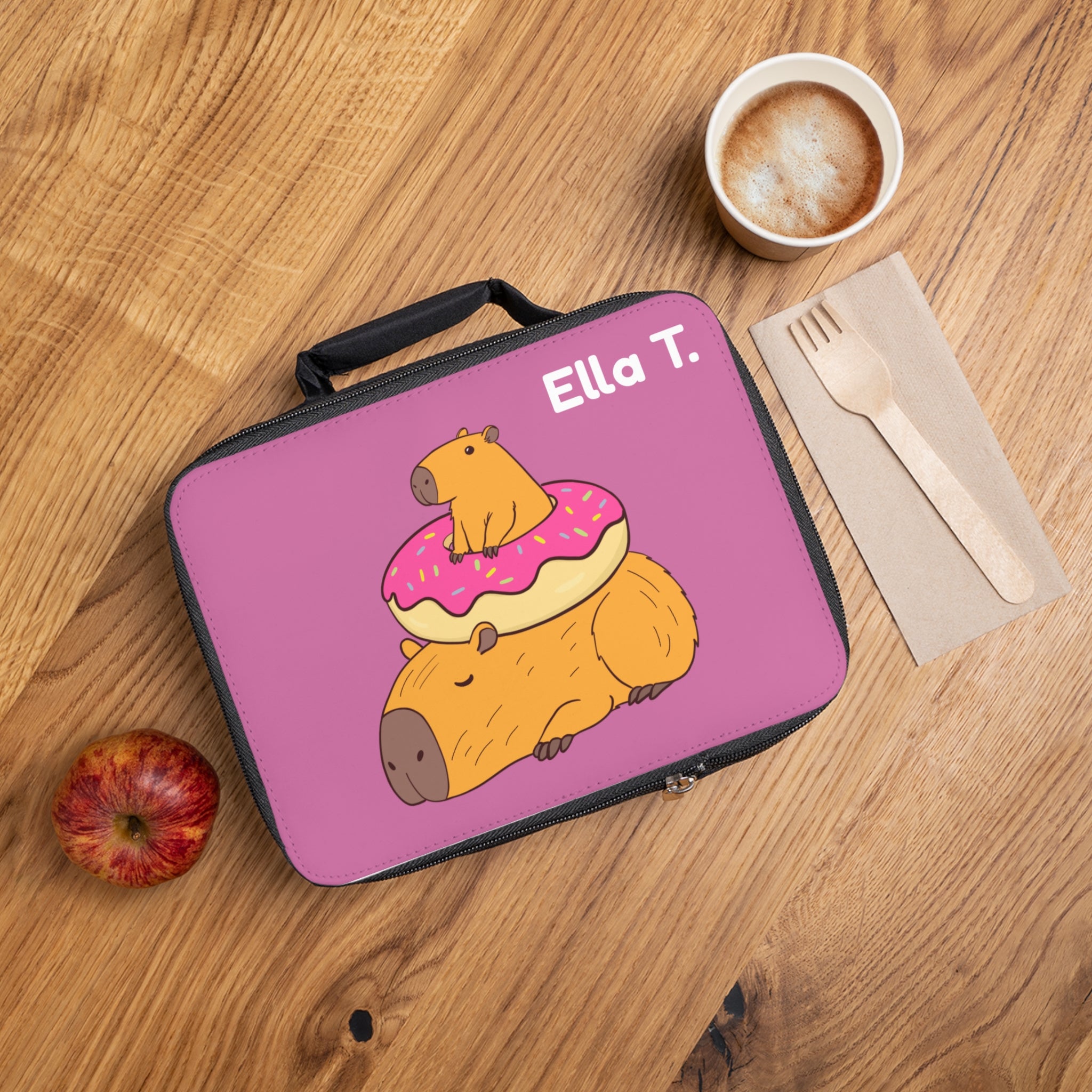 Personalized Capybara Donut Lunchbox – Cute Animal Lunch Bag for Kids | Free Name Personalization