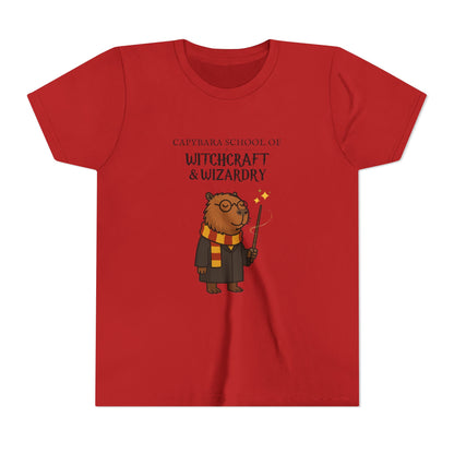 Whimsical Youth Tee - Capybara School of Witchcraft & Wizardry, Funny Hairy Potter Parody | Magical Fandom Gift |  Youth Hairy Potter Unisex Tee