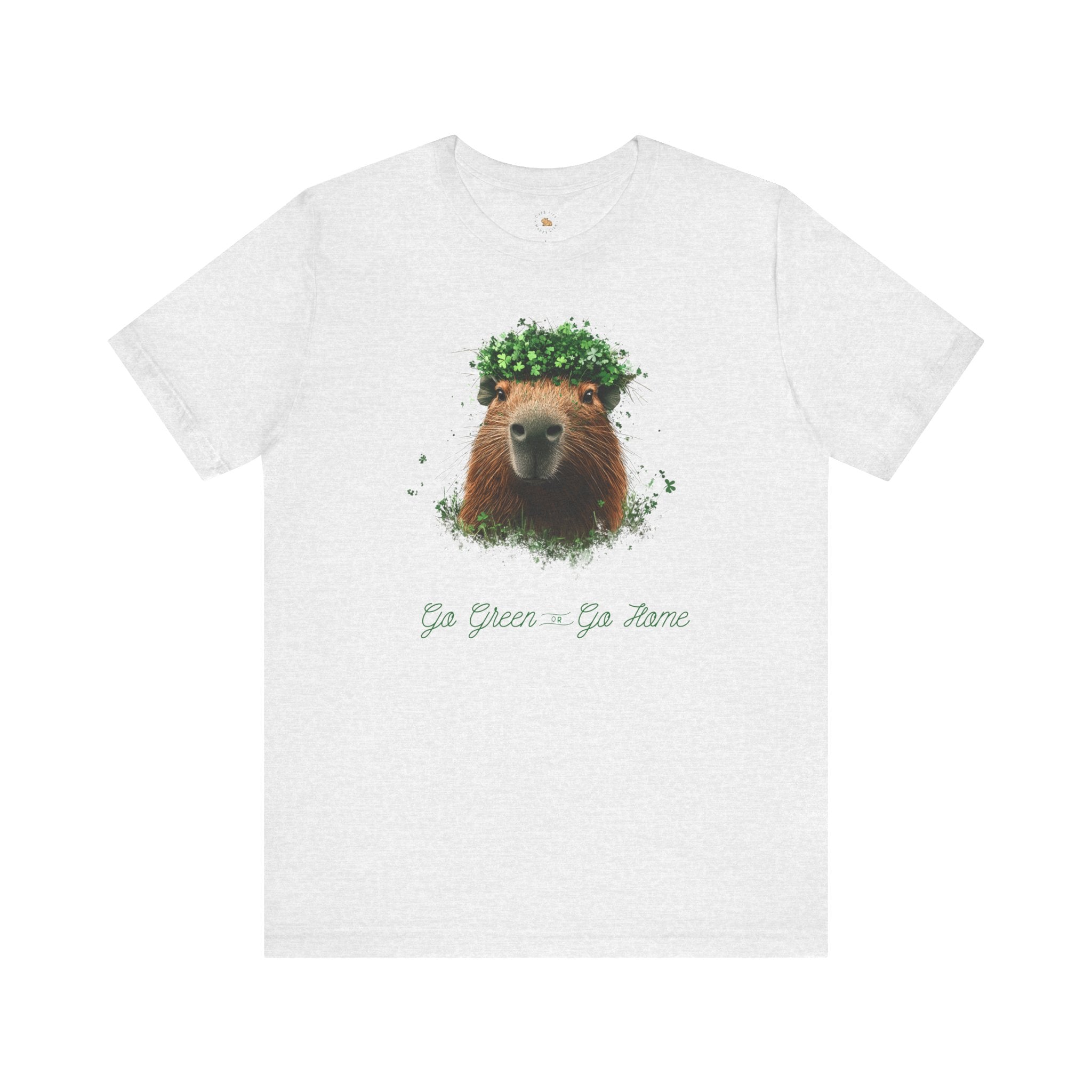 St Patrick's Day Go Green or Go Home Tee - St Patrick's Day Feeling Lucky Tee - Green Clover Capybara Unisex Jersey Short Sleeve Shirt