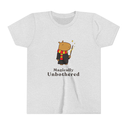 Magically Unbothered Kids Shirt | Chill Wizard Capybara Graphic Youth Tee