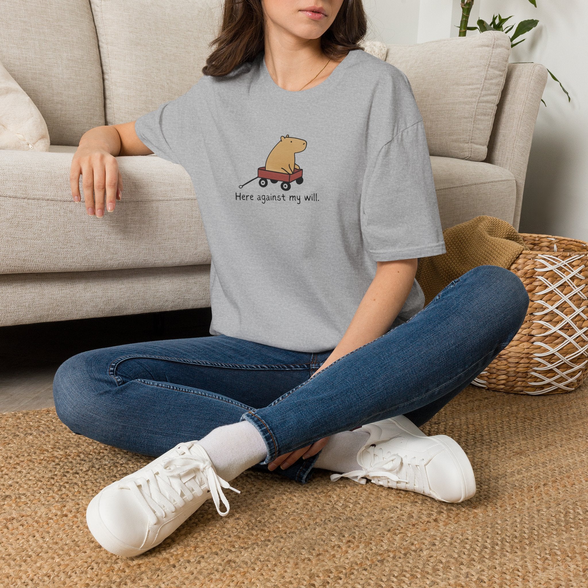 Here Against My Will Minimalist Capybara Softstyle Adult T-Shirt