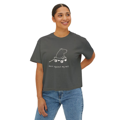 Funny Womens Shirt - Here Against My Will Capybara Boxy Tee