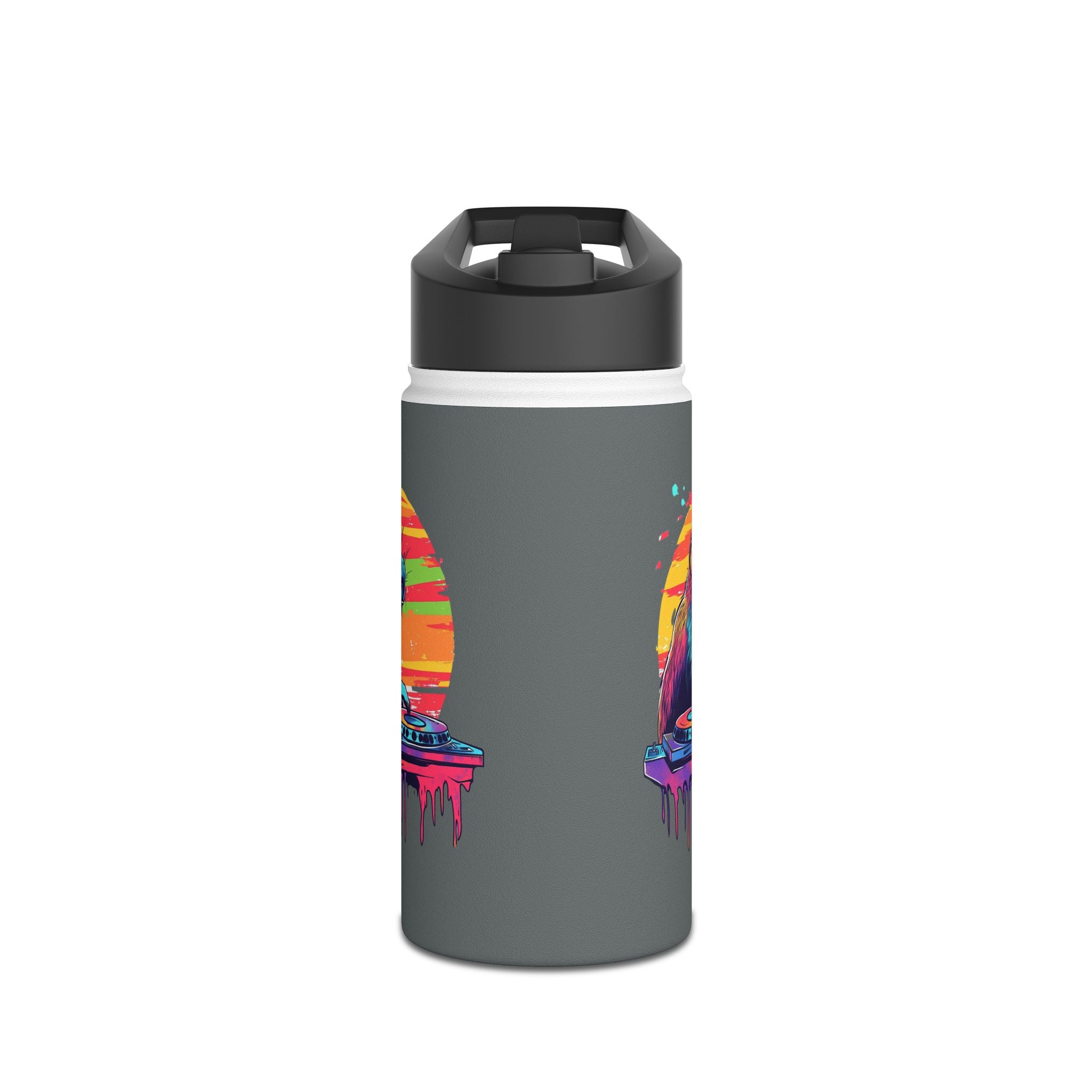 Music Lover Kids Water Bottle – DJ Capybara – Drippy Sun Design – 12oz Stainless Steel Bottle – Back to School or Birthday Gift - Matching Lunchbox