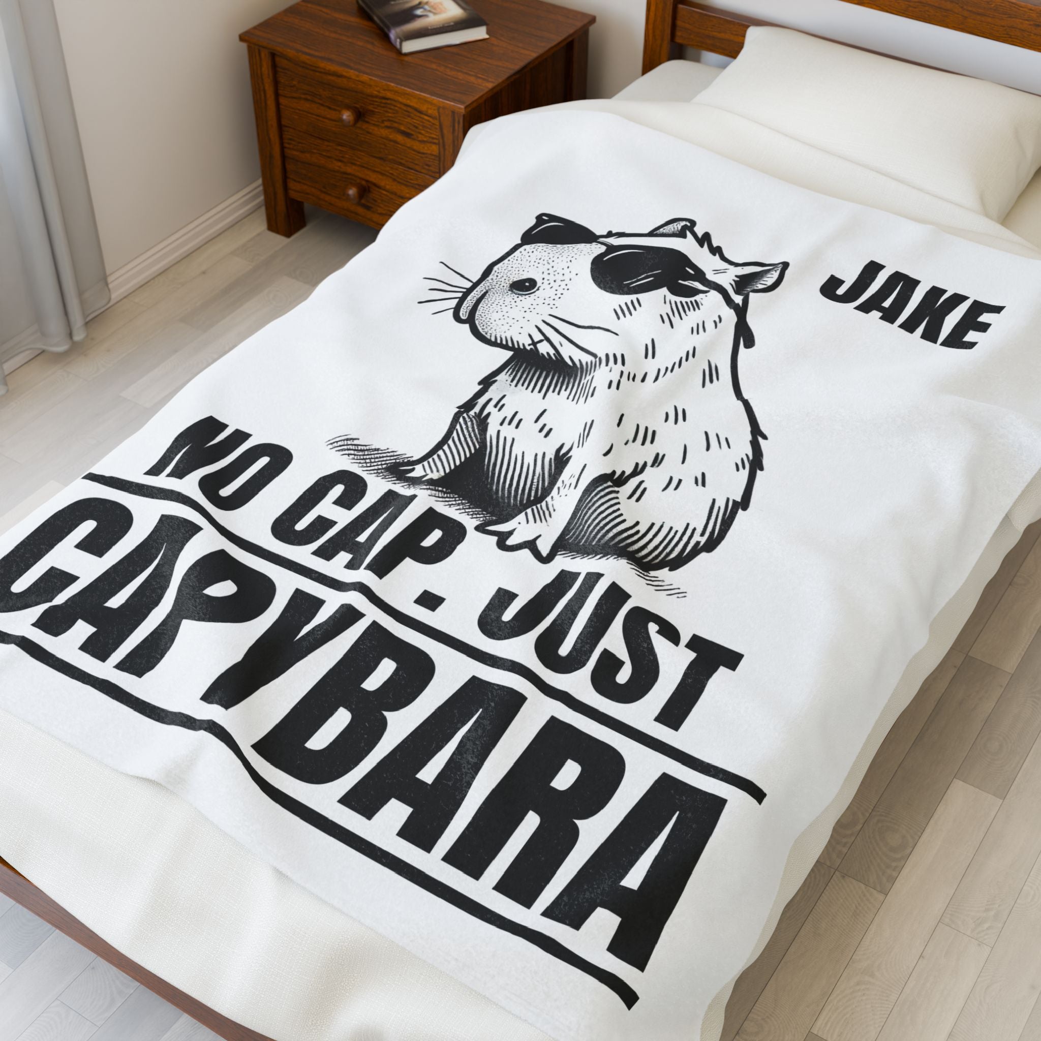 No Cap Just Capybara Personalized Fleece Blanket | Funny Custom Name Cozy Gift for Kids, Teens & Capybara Lovers