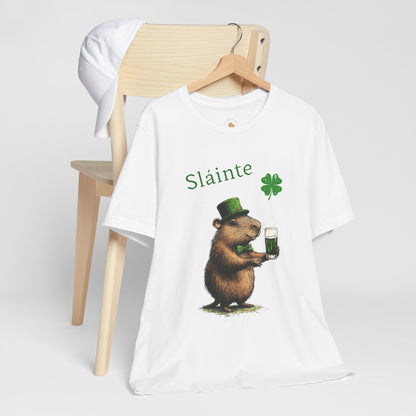 St Patrick's Day Luck Sláinte ToastTee -  Capybara Cheers Unisex Jersey Short Sleeve Shirt