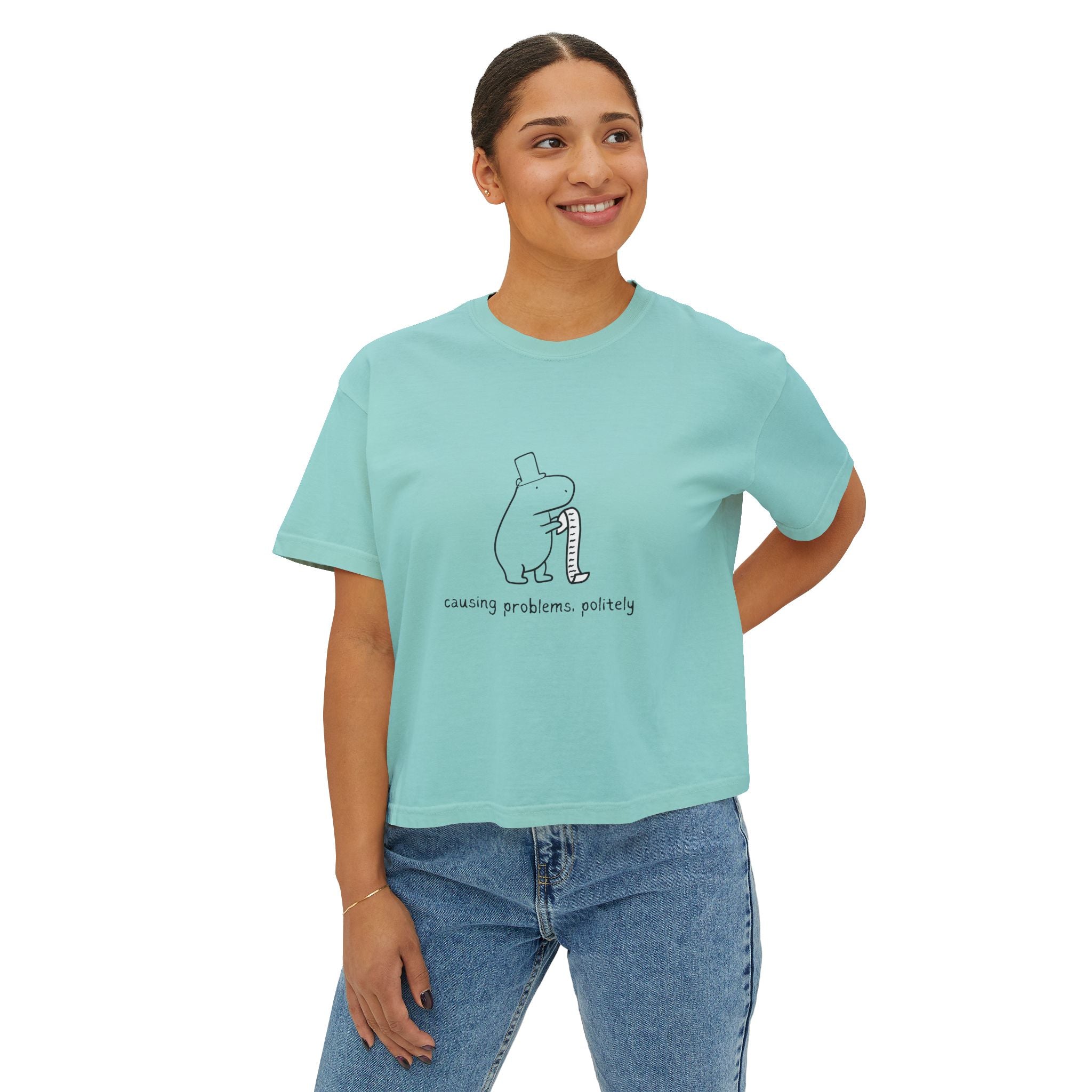 Funny Womens Boxy Tee - Capybara Causing Problems Politely