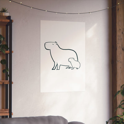 Minimalist Capybara Wall Art – Mama & Baby Line Drawing | Nursery & Family Print