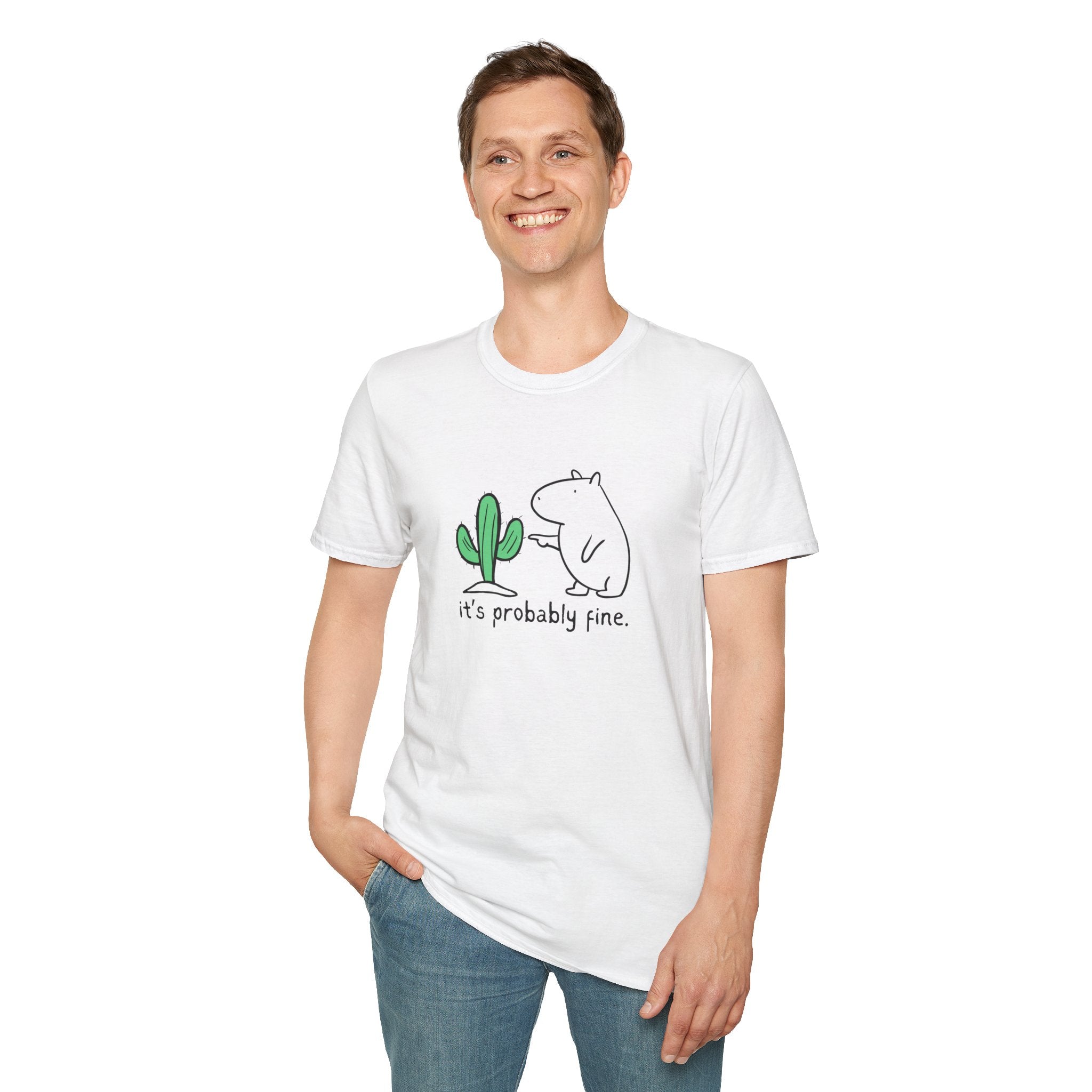 “It's Probably Fine” Funny Capybara Cactus Softstyle Tee