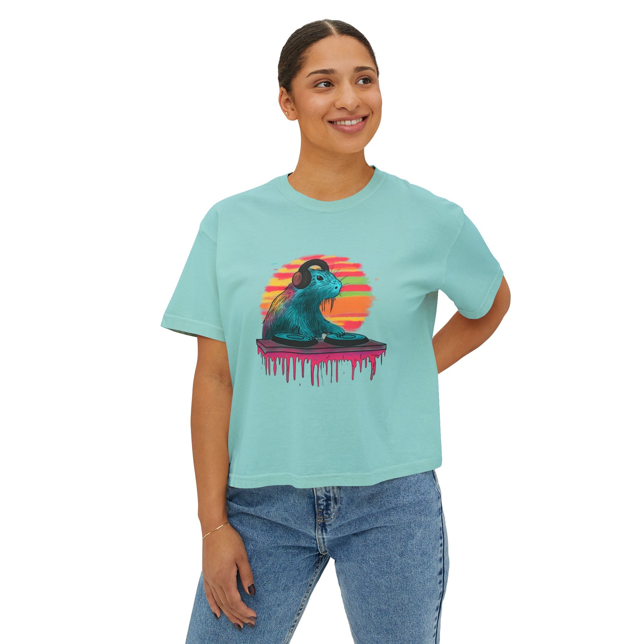 DJ Capybara Double Turntable - Women's Boxy Shirt