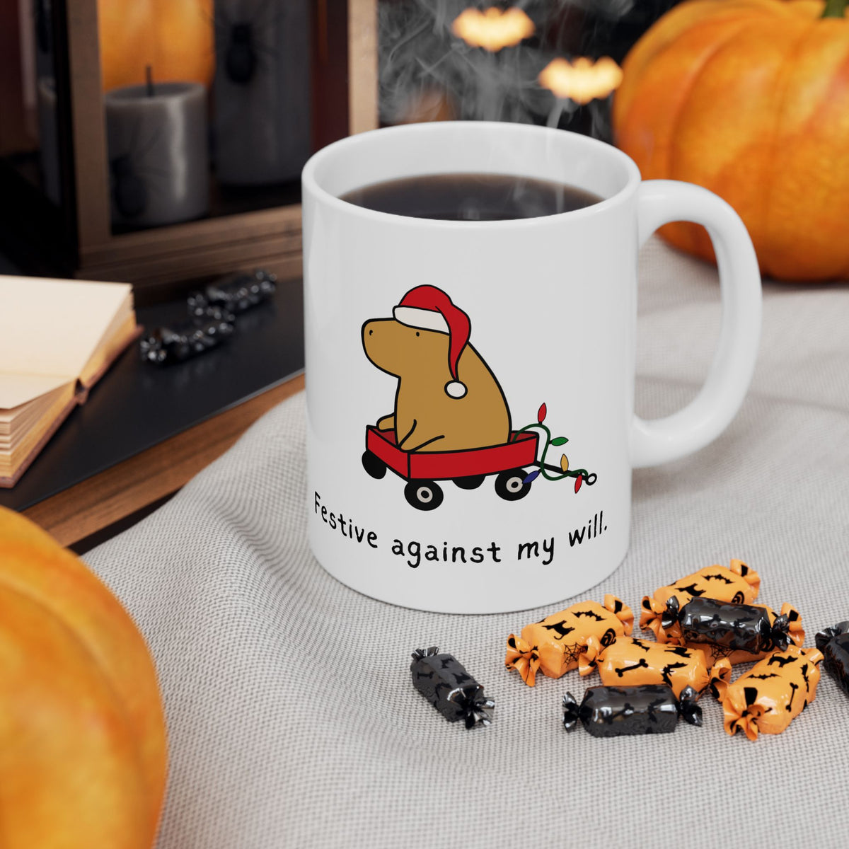 Festive Against My Will Capybara Mug