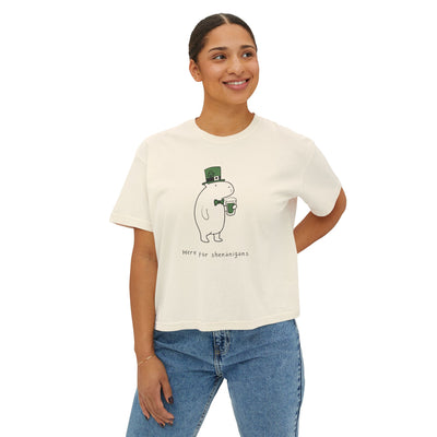 Funny St. Patrick’s Day Shirt – Here for Shenanigans Women's Boxy Tee - view 3