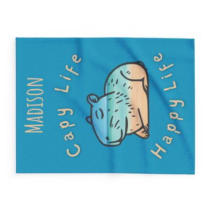 Capy Life Happy Life Personalized Blanket | Custom Name Fleece Throw | Cozy Capybara Gif