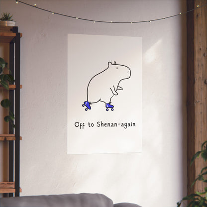 Funny Capybara Wall Art Print – “Off to Shenan-again” Minimalist Humor Poster
