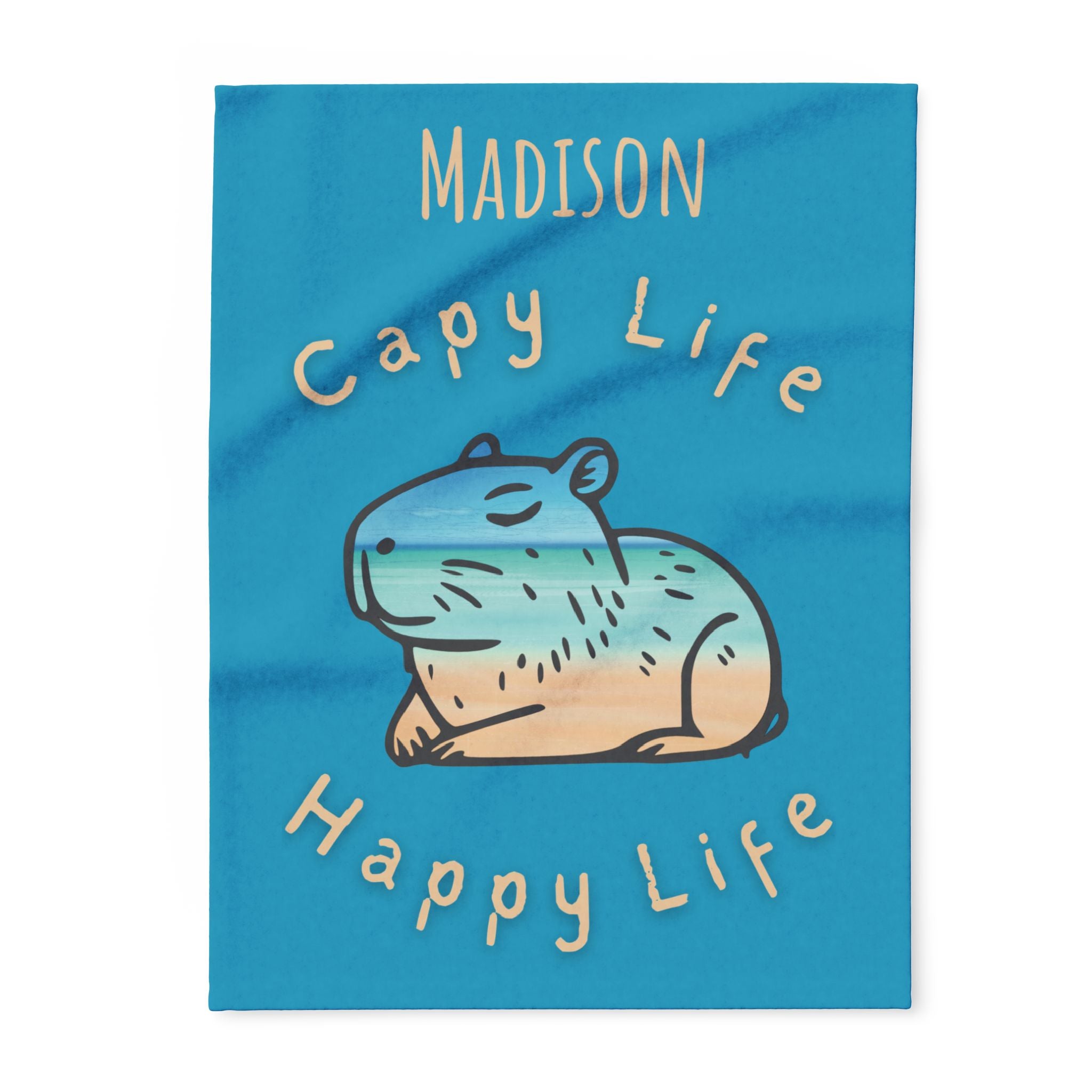 Capy Life Happy Life Personalized Blanket | Custom Name Fleece Throw | Cozy Capybara Gif