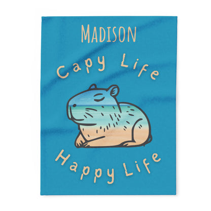 Capy Life Happy Life Personalized Blanket | Custom Name Fleece Throw | Cozy Capybara Gif