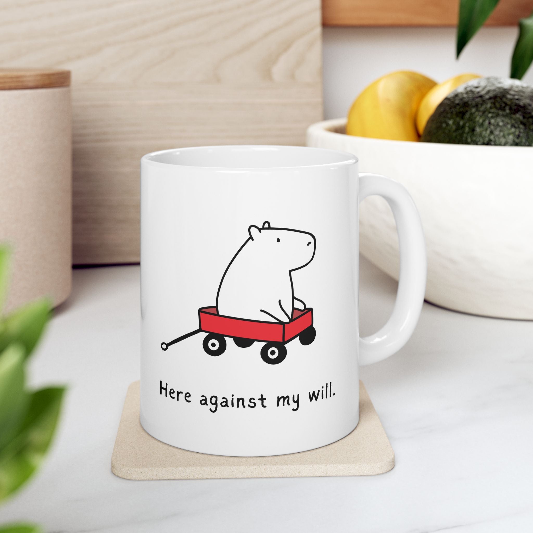 Funny Coffee Mug – “Here Against My Will” Capybara Mug | Coffee Mug with Funny Saying