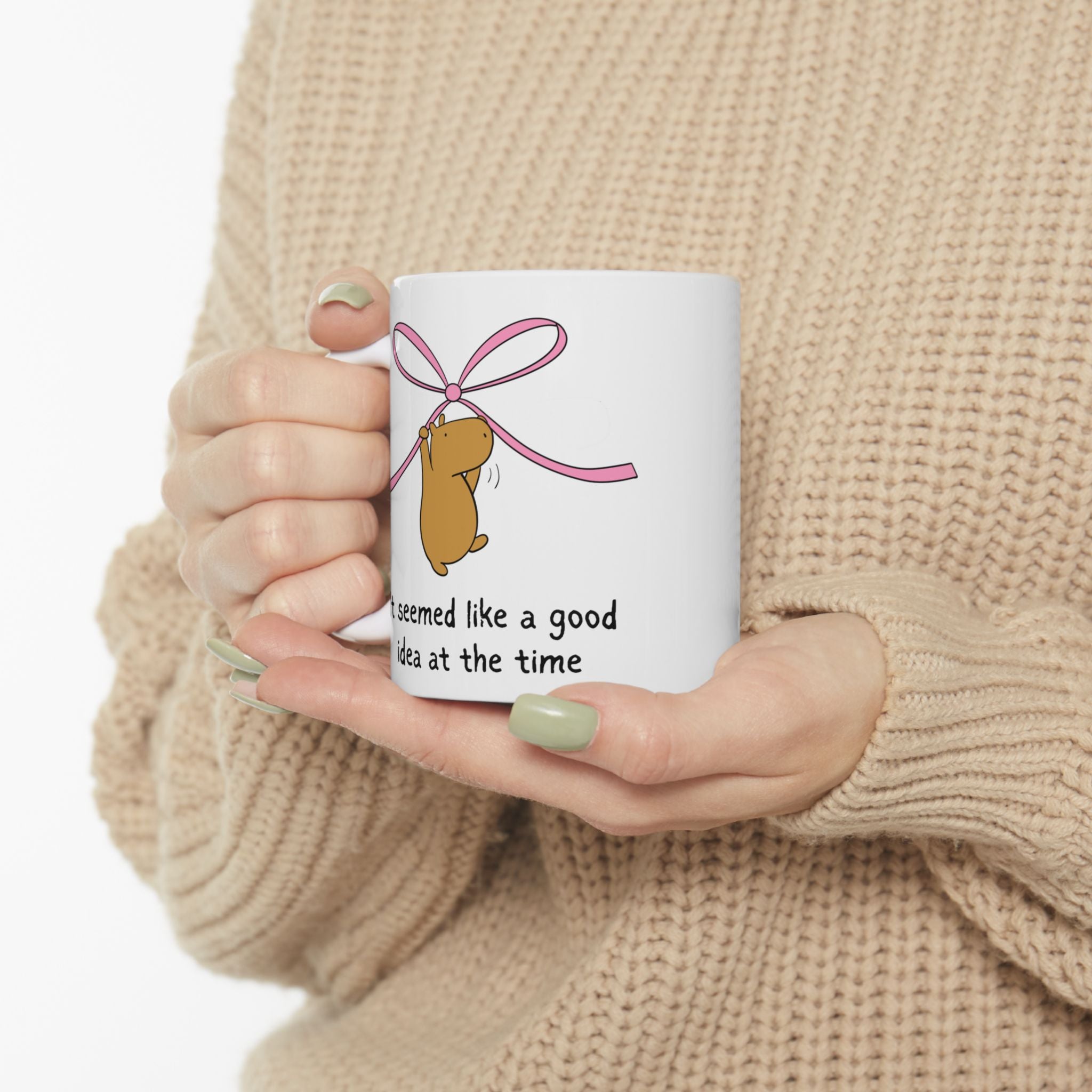 "It seemed like a good idea at the time" Capybara Pink Bow Coffee Mug
