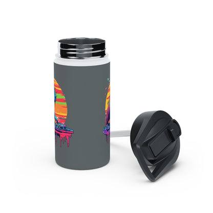 Music Lover Kids Water Bottle – DJ Capybara – Drippy Sun Design – 12oz Stainless Steel Bottle – Back to School or Birthday Gift - Matching Lunchbox