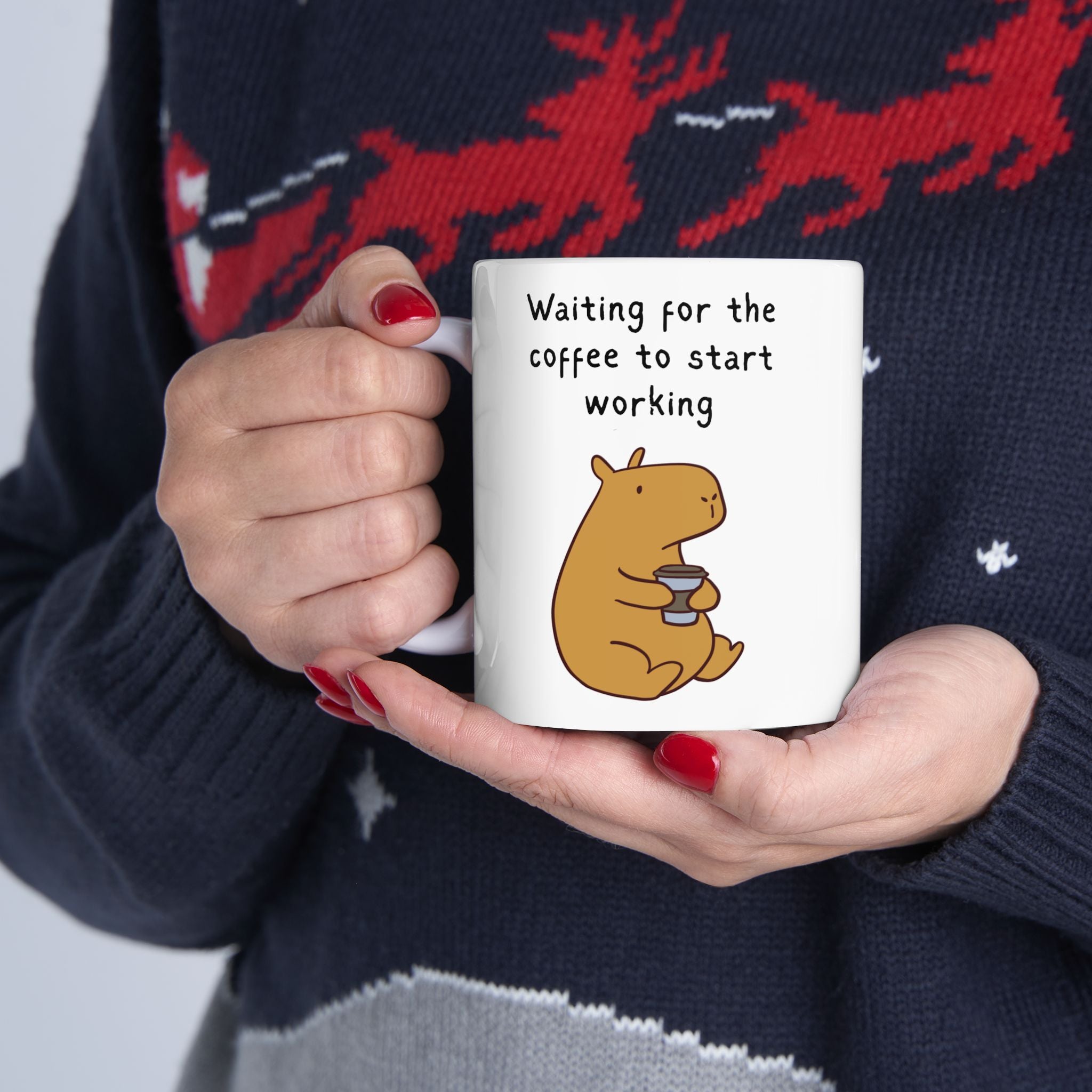 Funny Coffee Mug – Waiting for the Coffee to Start Working Capybara Mug