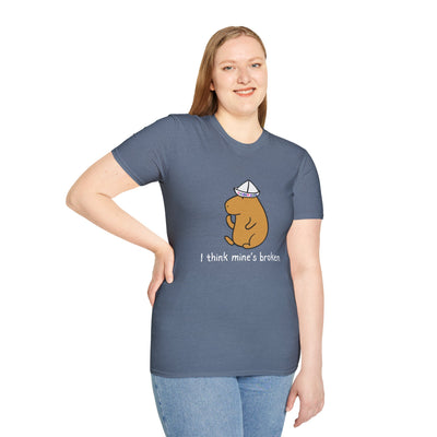 "I think mine's broken" Capybara Thinking Cap Softstyle Adult Tee