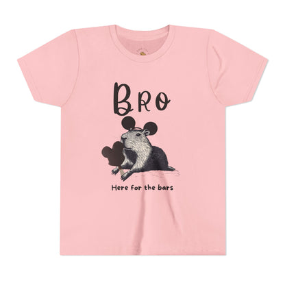 Bro Theme Park Here for the Bars Tee -  Capybara Youth Unisex Jersey Short Sleeve Shirt