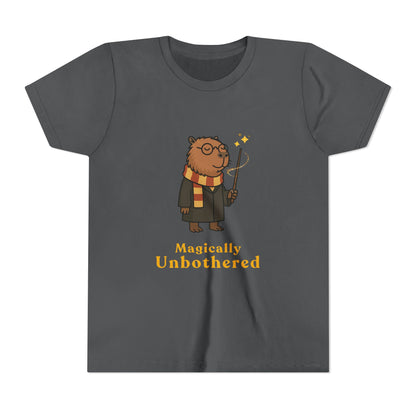 Magically Unbothered Kids Shirt | Chill Wizard Capybara Graphic Youth Tee