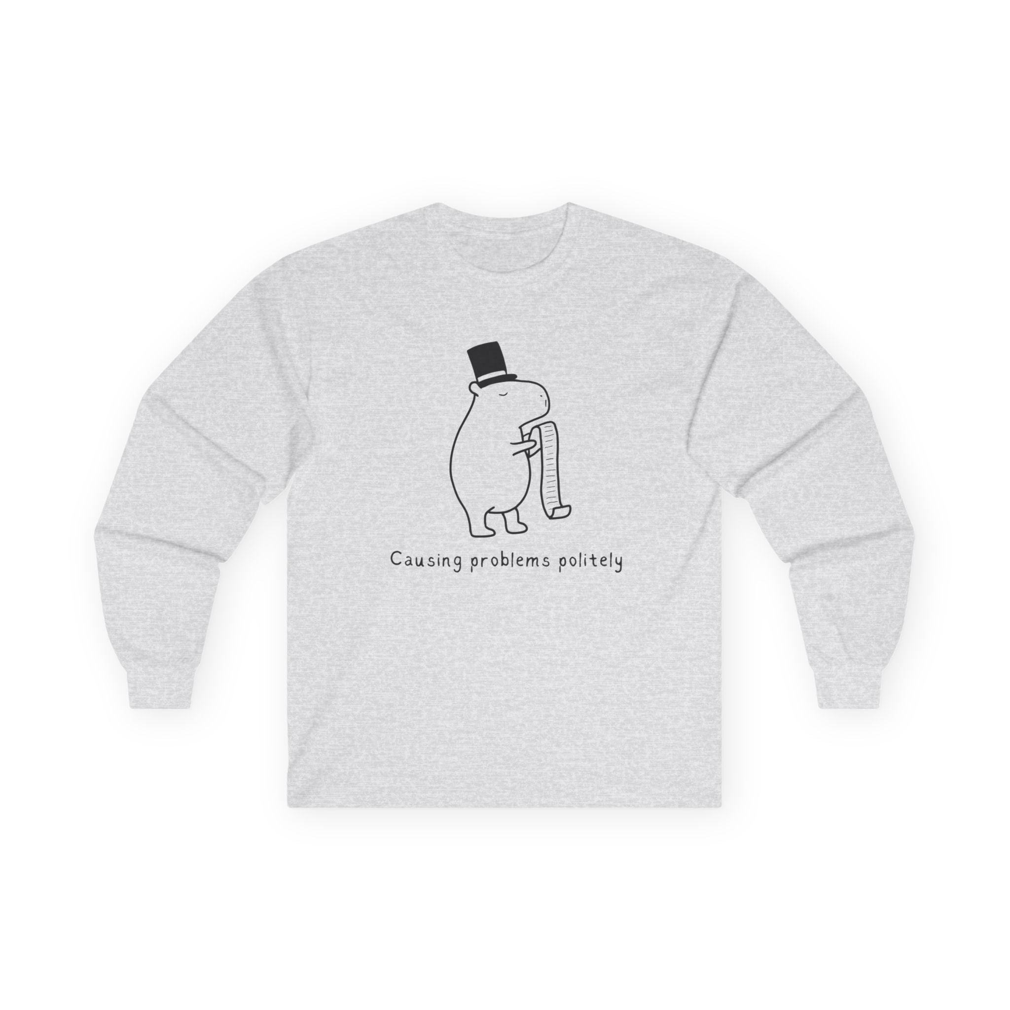 Funny Minimalist Long Sleeve Tee - Capybara Causing Problems Politely